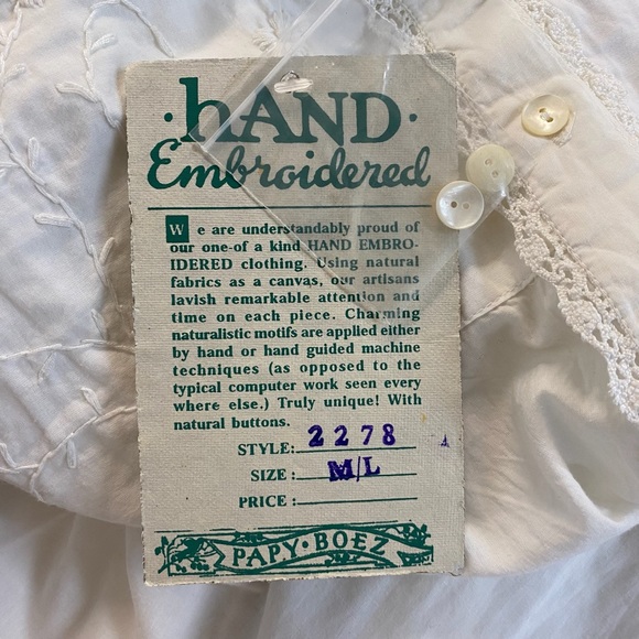 Hand Embroidered Papy Boez Women’s NWT Size M/L 100% Cotton Dress Vintage - Picture 10 of 12